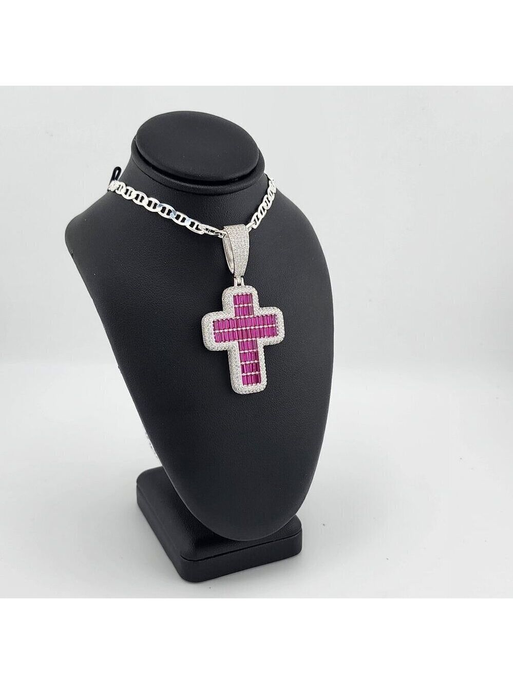 Brand New Sterling Silver 925 Pink Cross Necklace